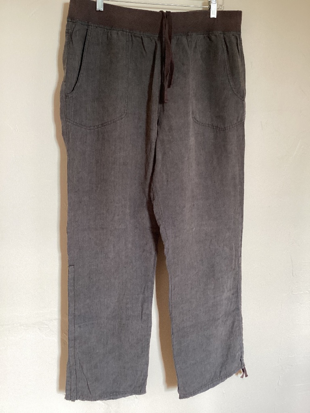 Toad&Co XL linen pants Lina brown drawstring waist & cinched hem lightweight